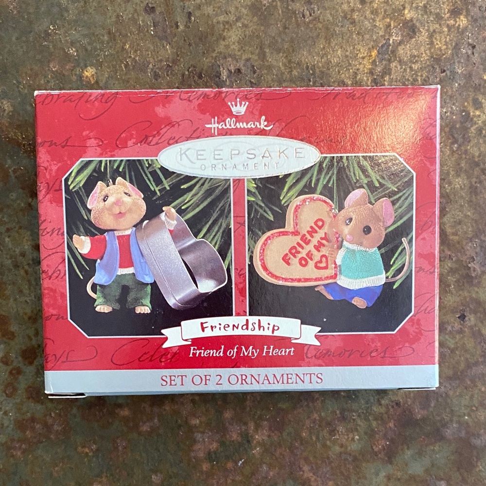 Hallmark Keepsake Ornament- 1998 Friendship “Friend of My Heart” Set of Two. VTG